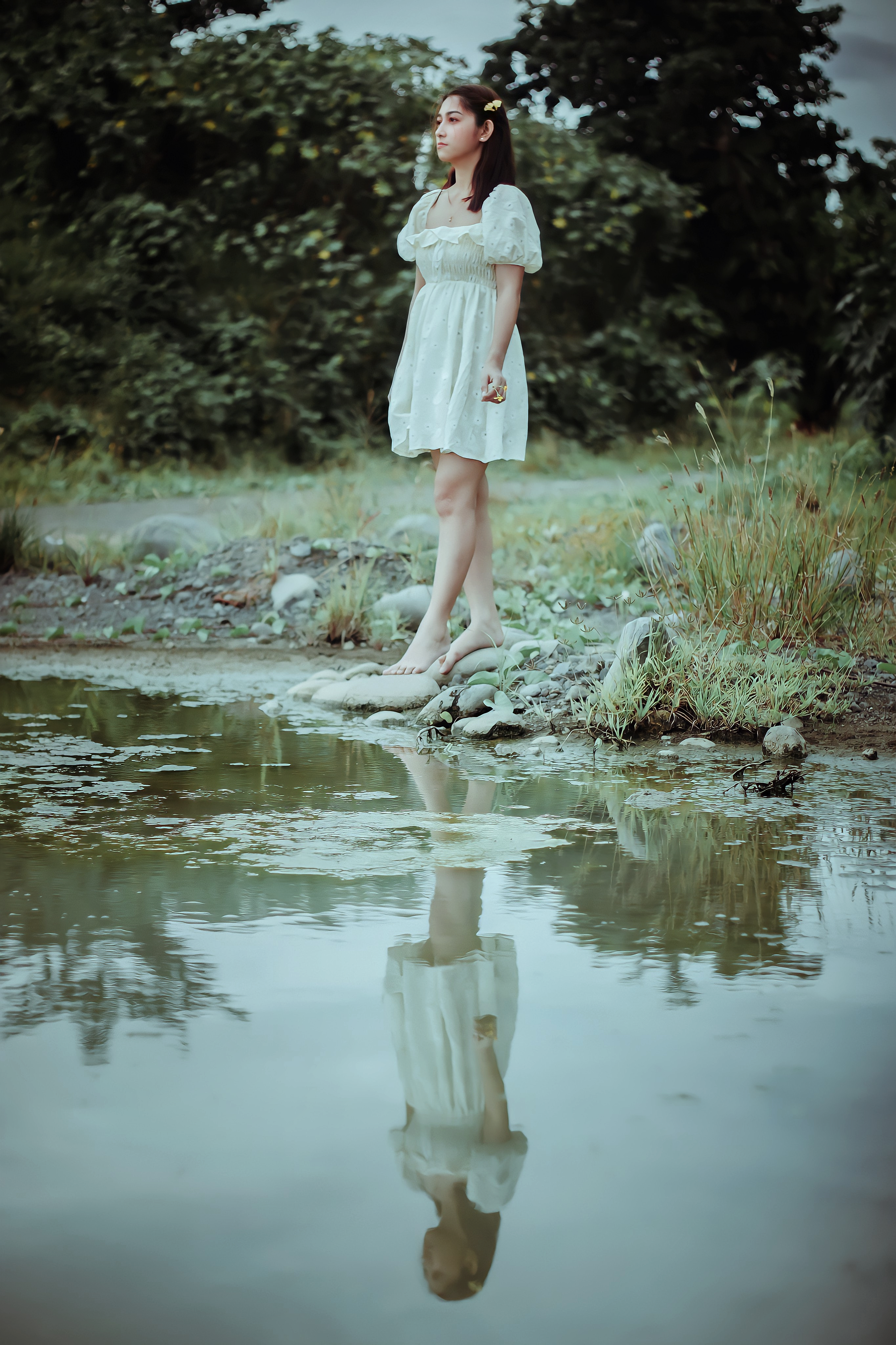 Woman in White Dress Standing by the River · Free Stock Photo