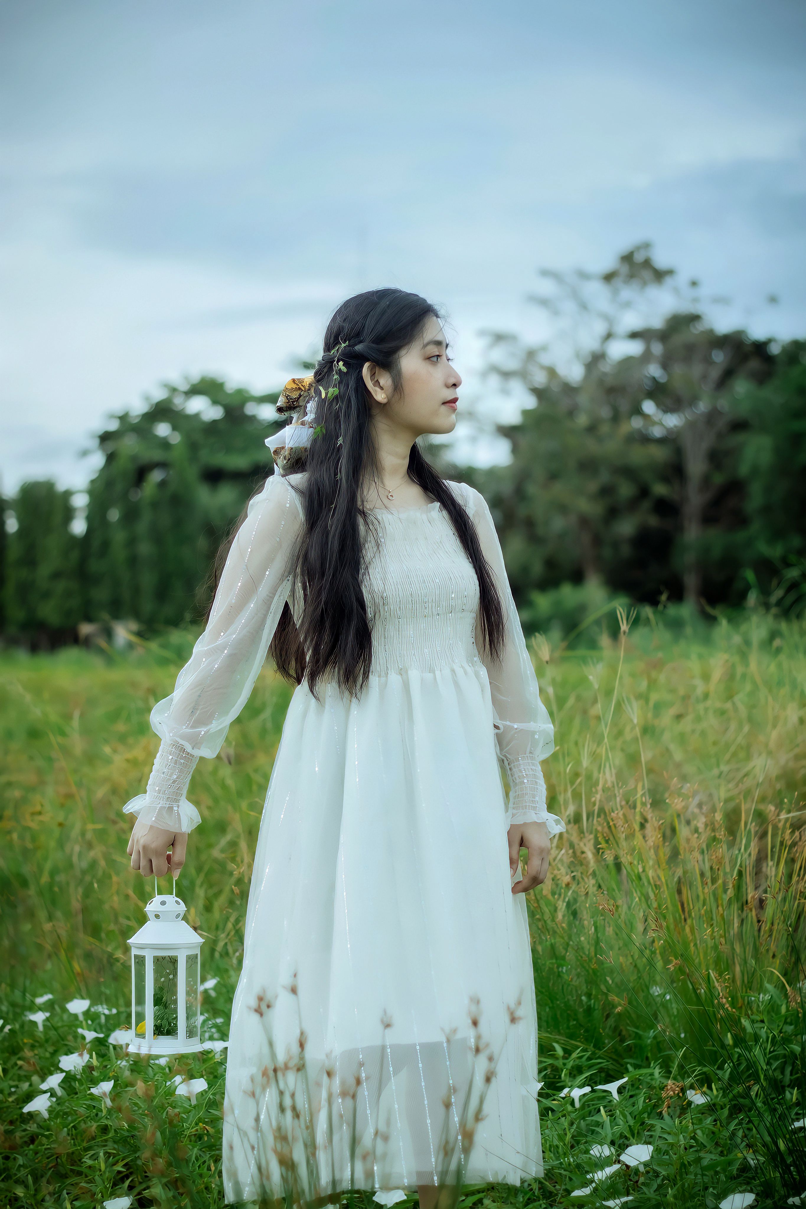 Woman in Dress with Lantern in Mountains at Night · Free Stock Photo
