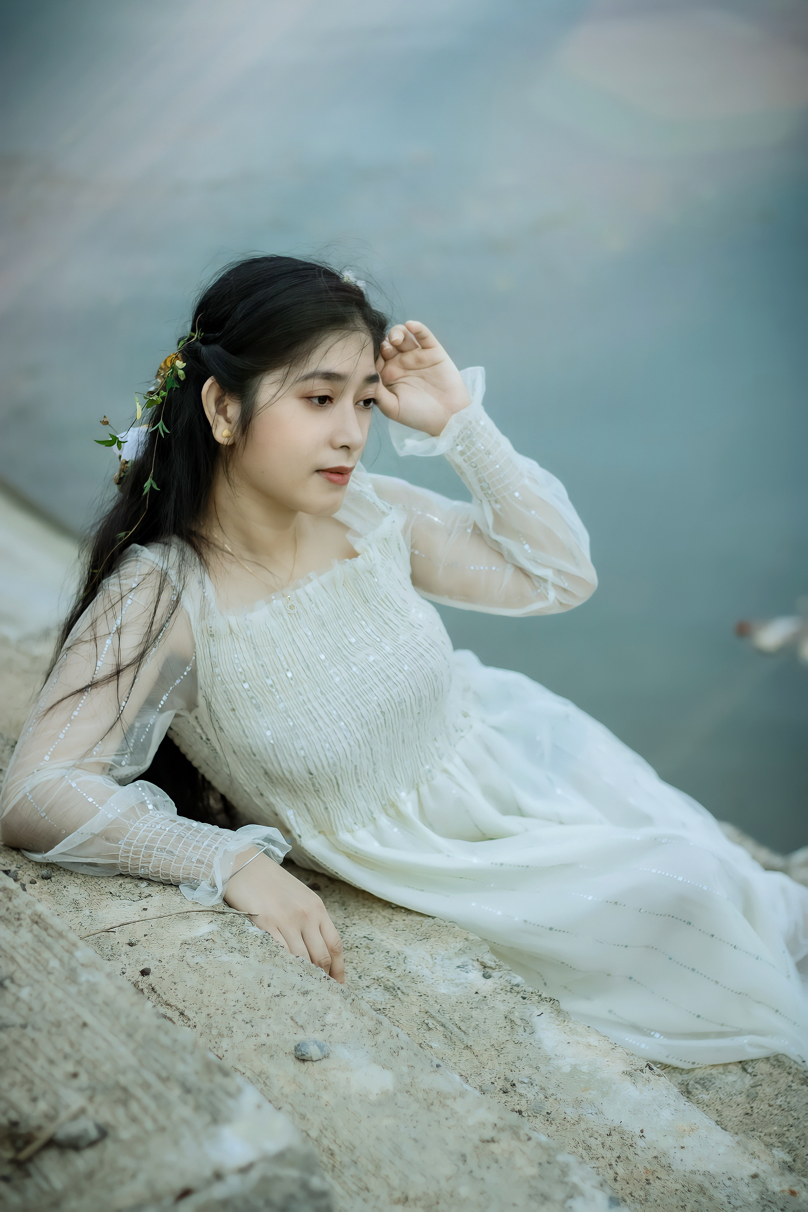 Woman in White Long Sleeve Dress · Free Stock Photo