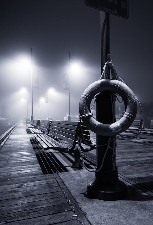 Inflatable Ring on Post during Nighttime