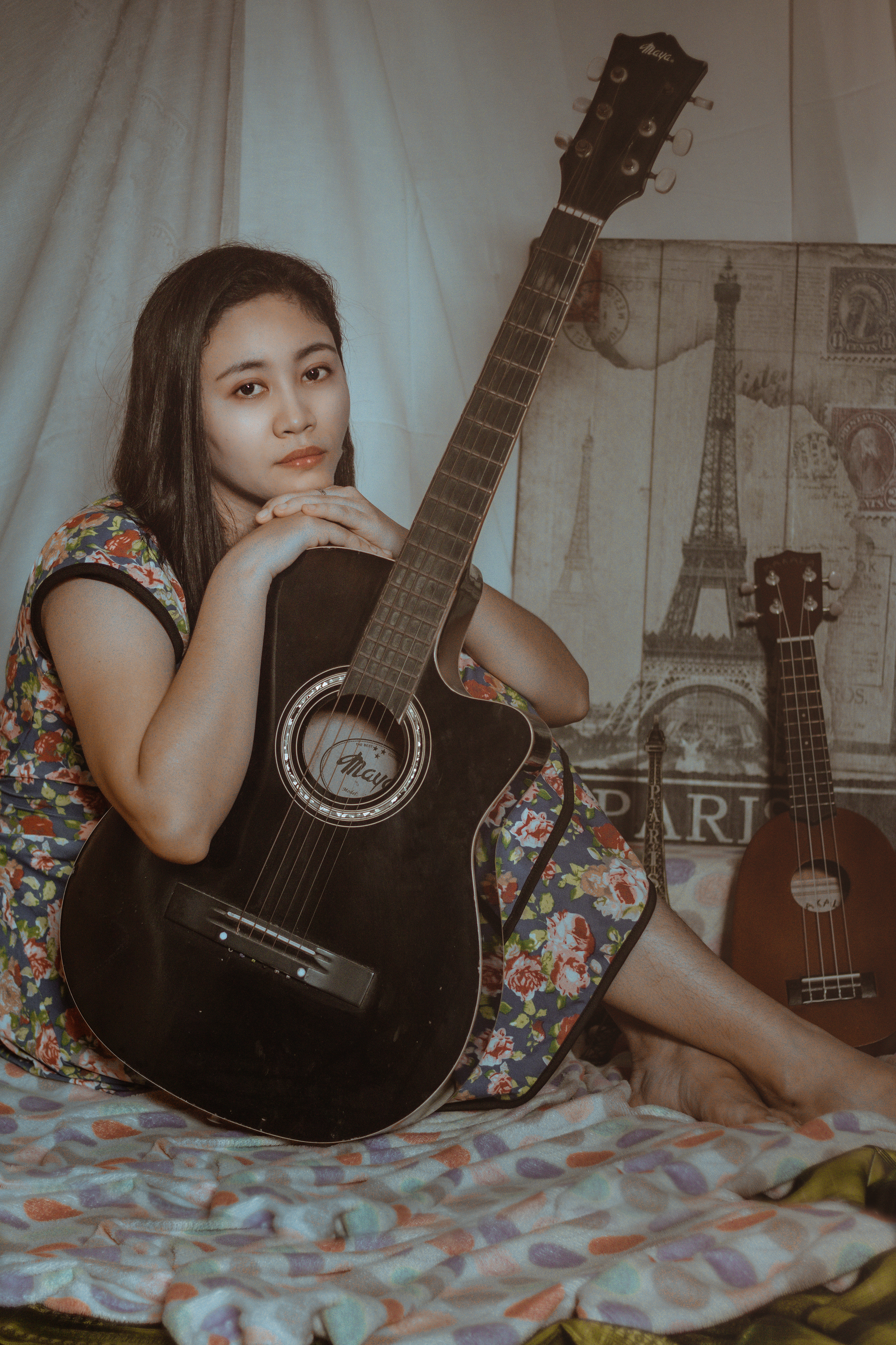 A Woman Posing with an Acoustic Guitar · Free Stock Photo