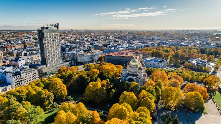 Aerial View Of Park In Riga