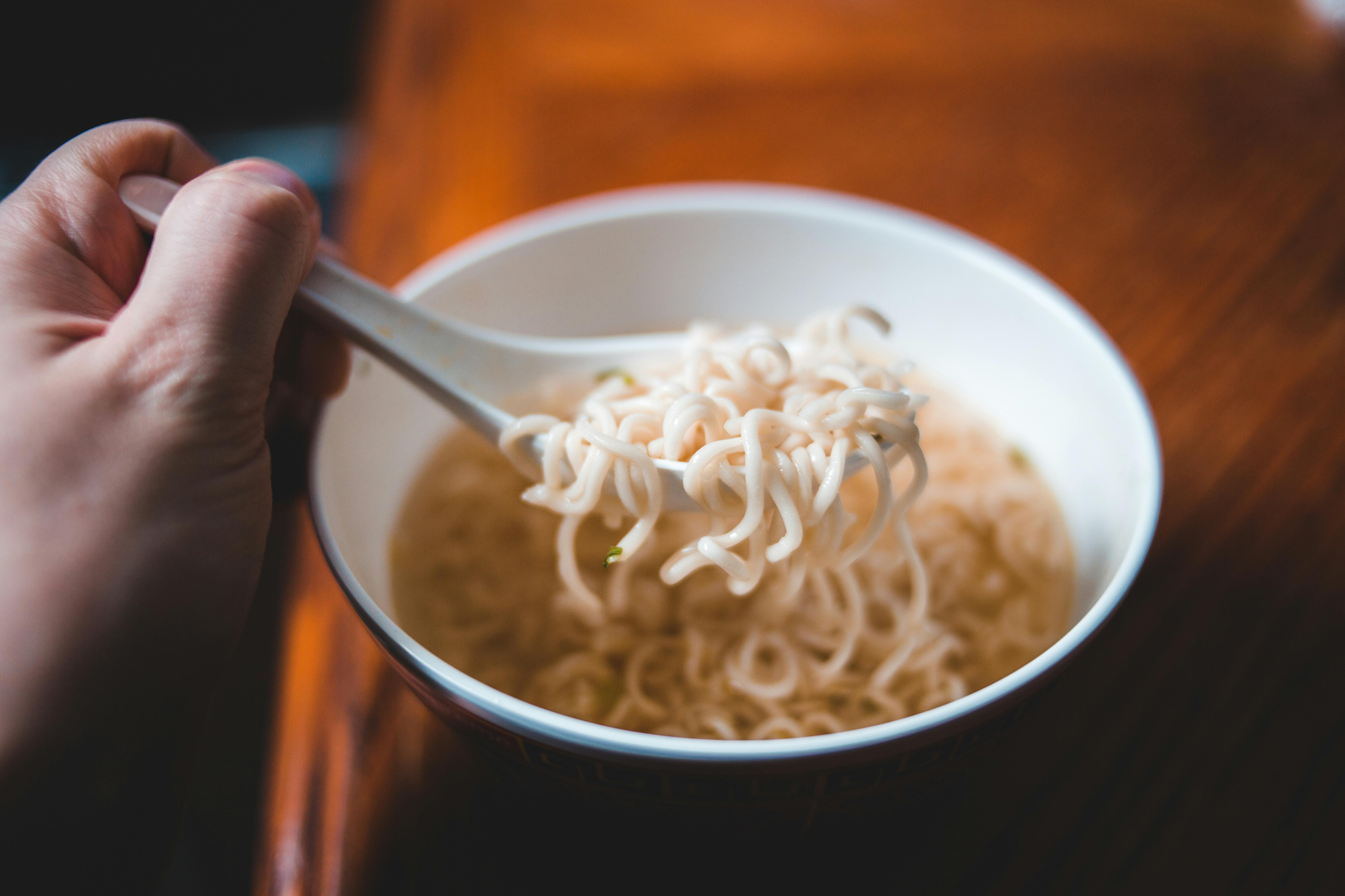 Free Closeup on Instant Noodles on Spoon  Stock Photo