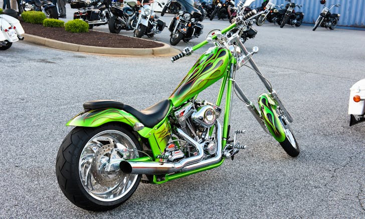 Green Naked Chopper Motorcycle on Parking Lot
