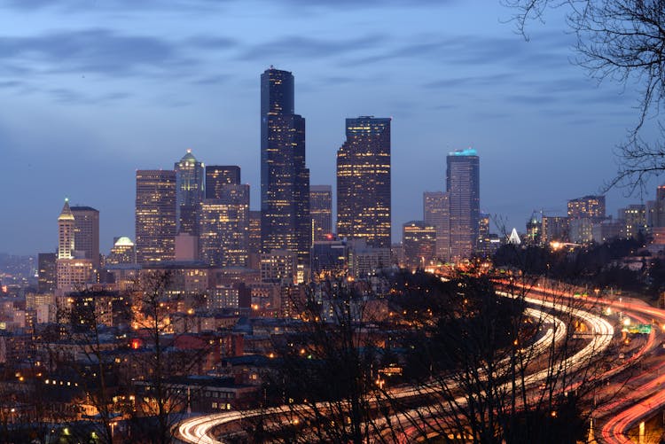 Beautiful City Skyline During Night Time