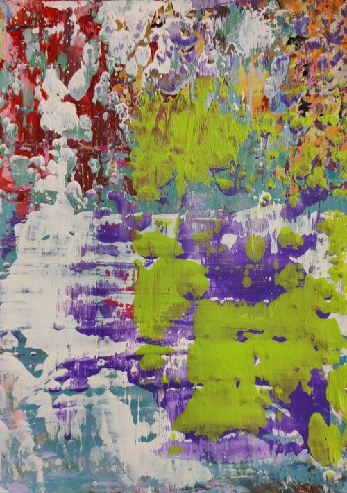 Free A lively abstract painting featuring vibrant colors and dynamic textures on canvas. Stock Photo