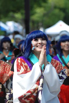 Woman in Blue Hair Wearing Costume during Daytime