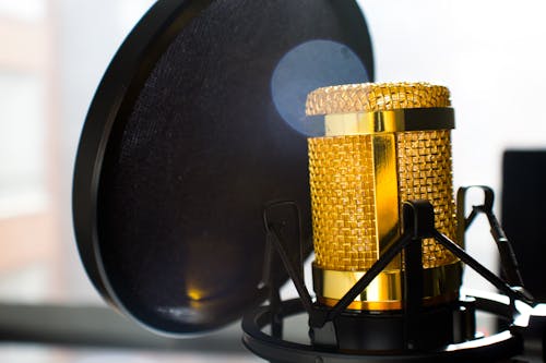 Altın Renkli Ve Siyah Kondenser Mikrofon Fotoğrafını Kapatın
