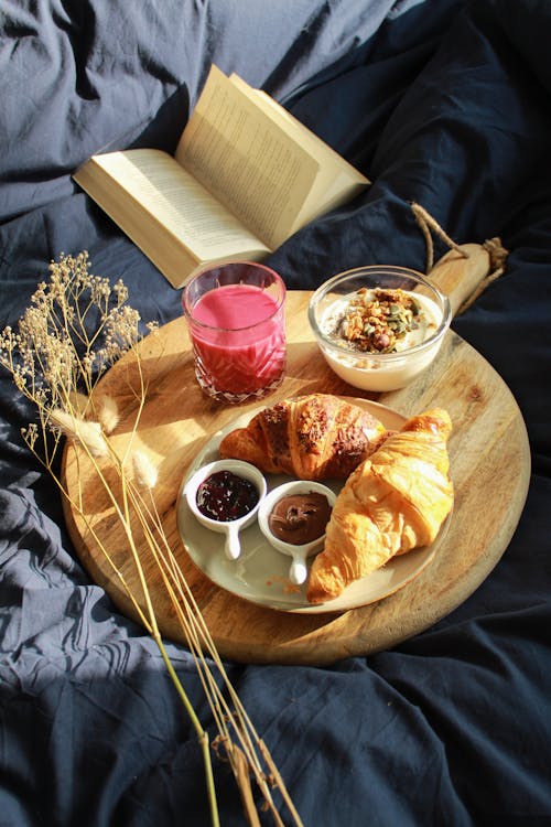 Breakfast Food on a Wooden Chopping Board