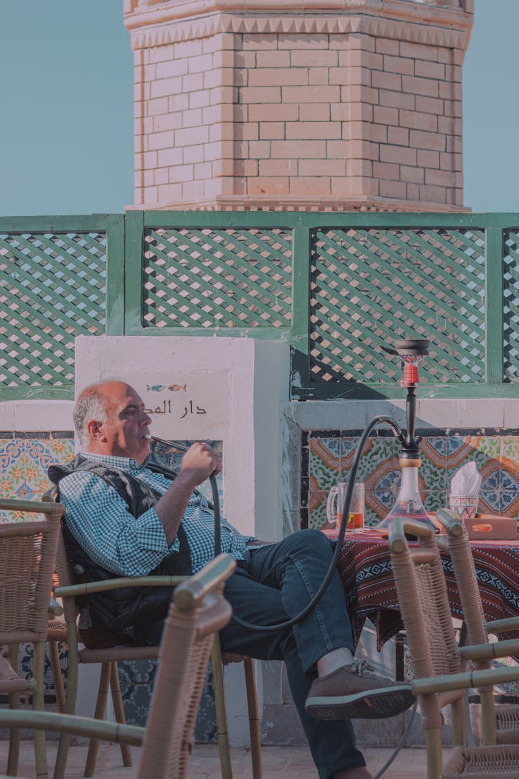 Adult Man Smoking Shisha 