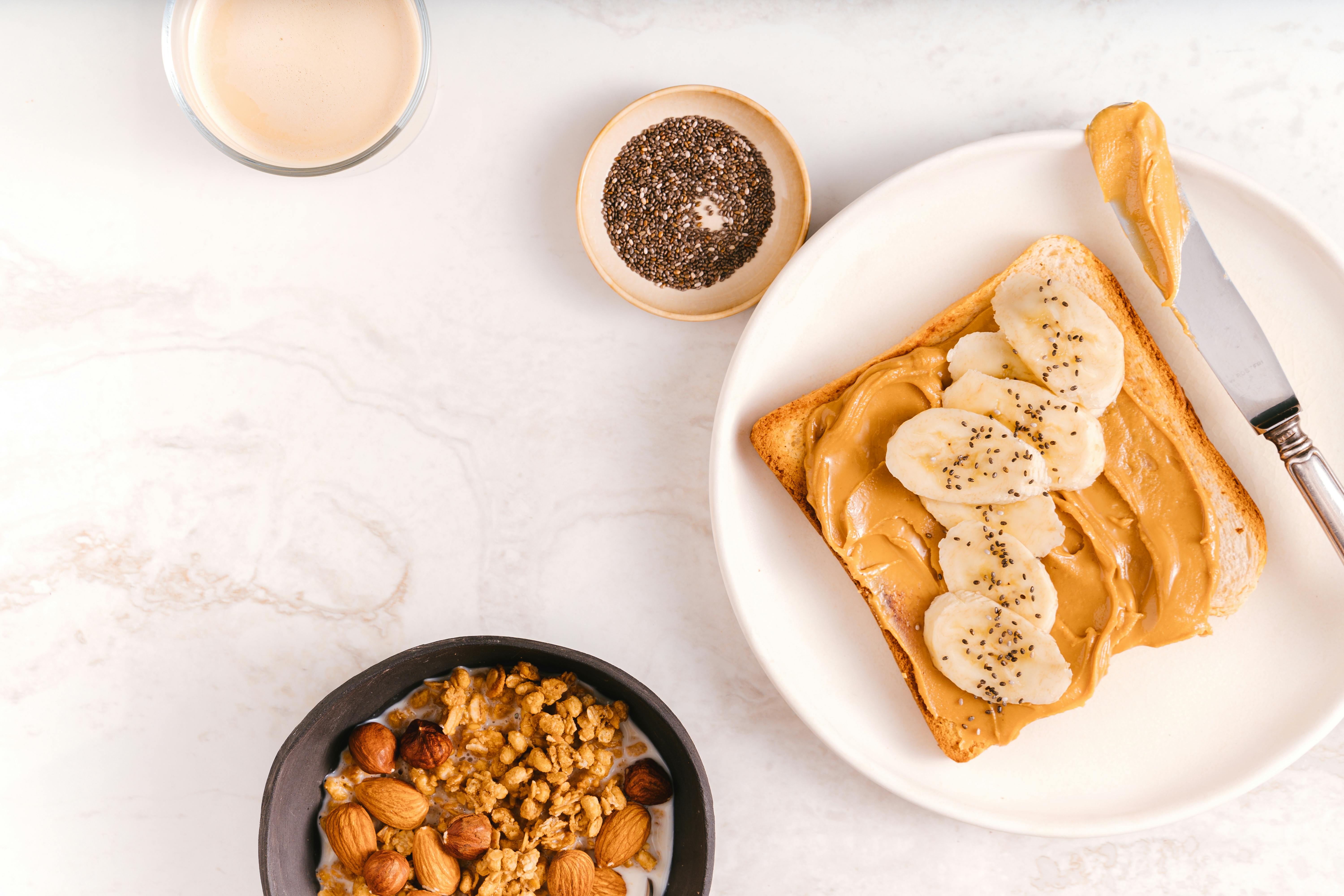 Bread with Peanut Butter and Sliced Banana