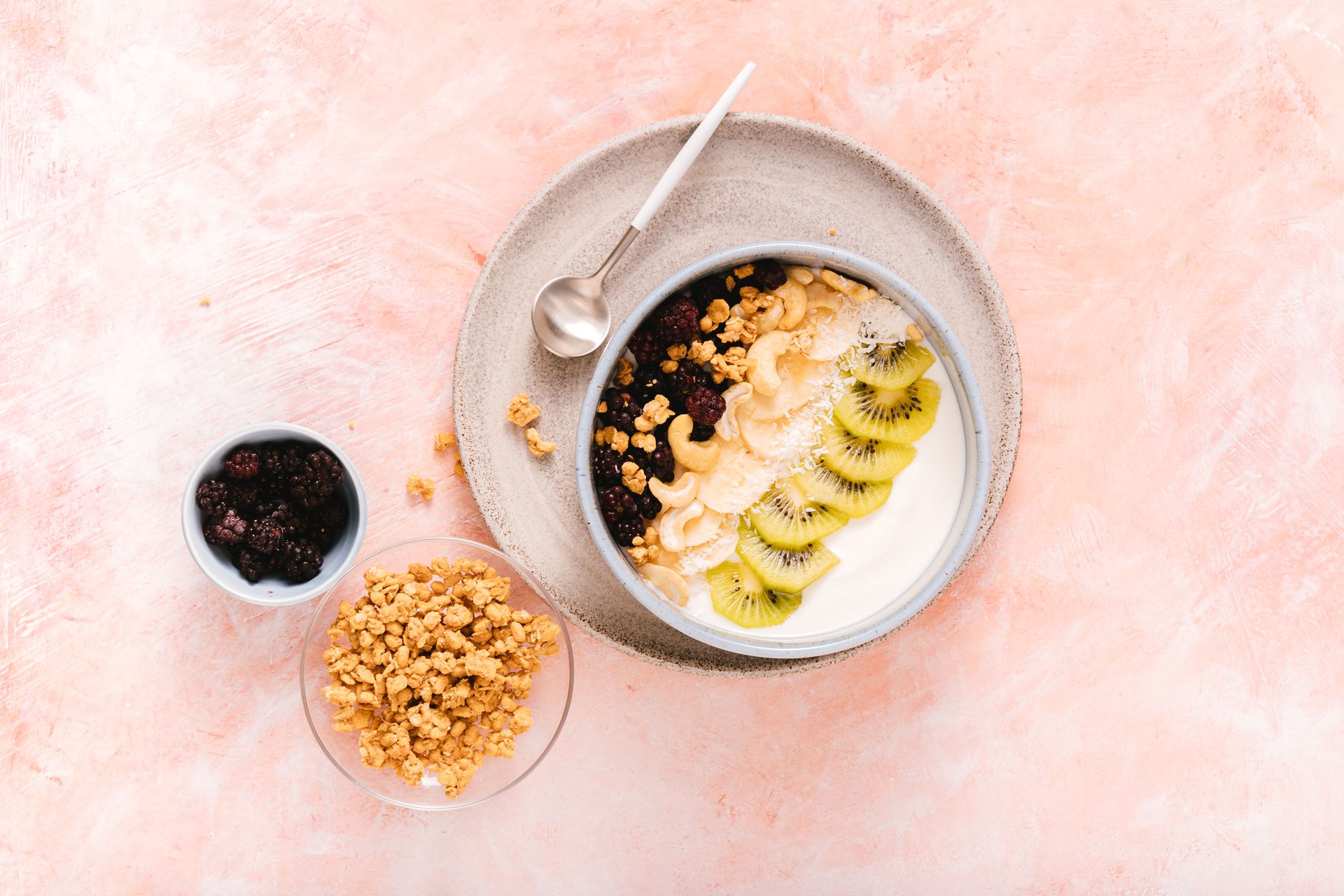 Sliced Kiwi and Nuts in Ceramic Bowl