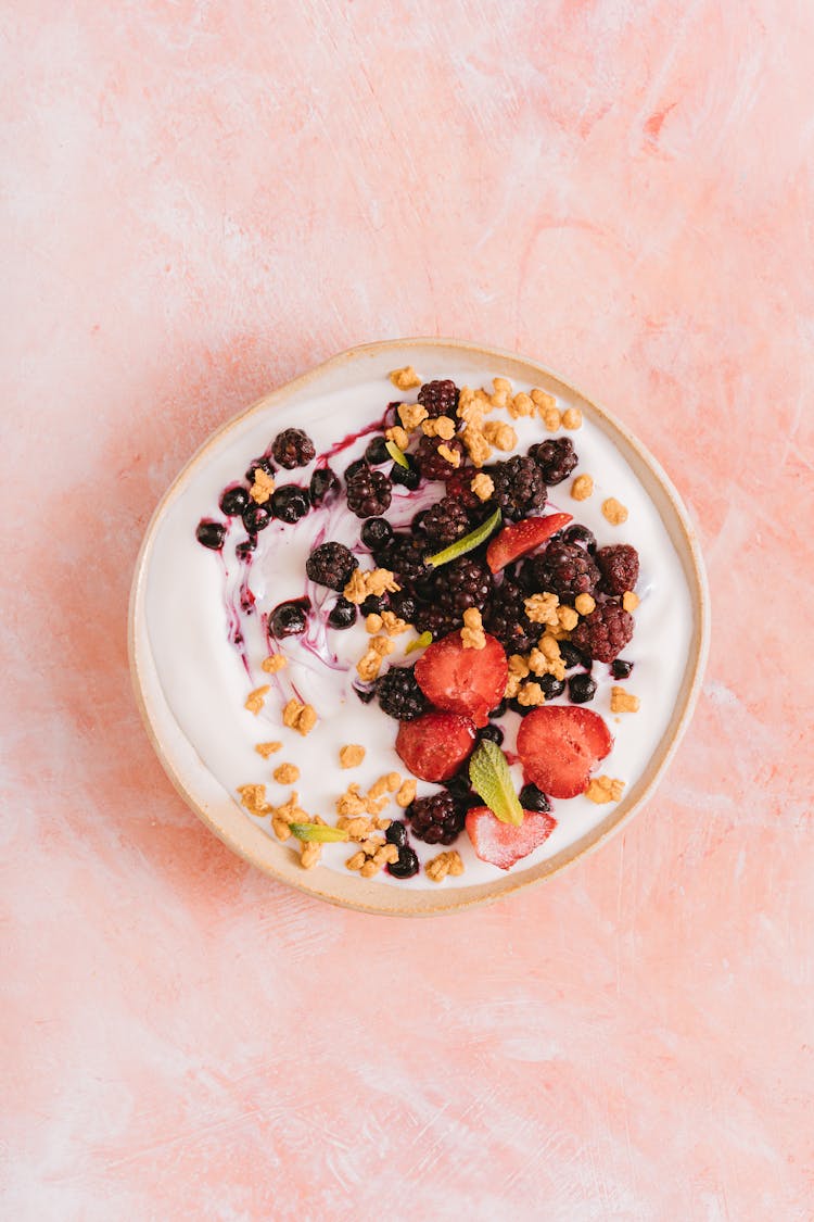 Berries On Cream In Bowl