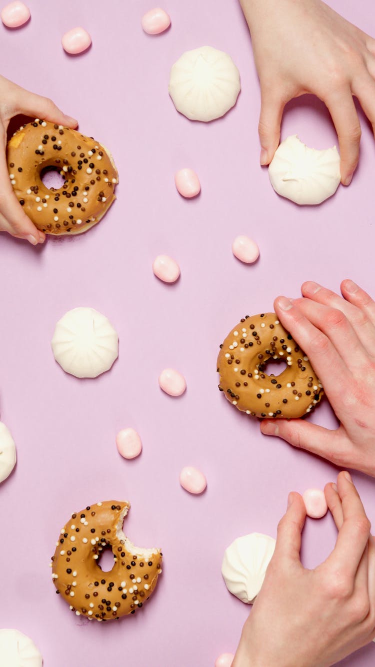 Overhead Shot Of Donuts And Sweets