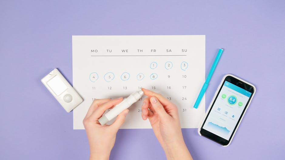 Hands using lancet pen for diabetes monitoring with glucometer and smartphone.