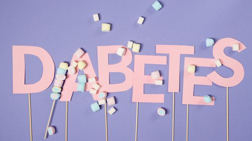 Free Creative diabetes concept with marshmallows on colorful background. Stock Photo