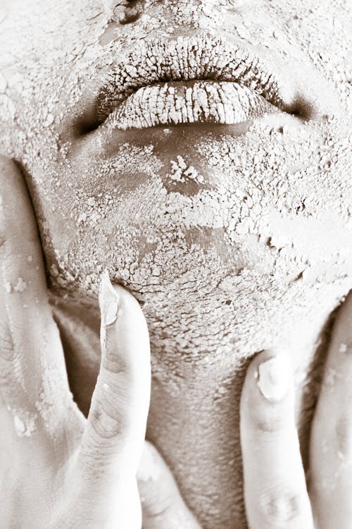 Free Person's Face Covered With White Powder Stock Photo
