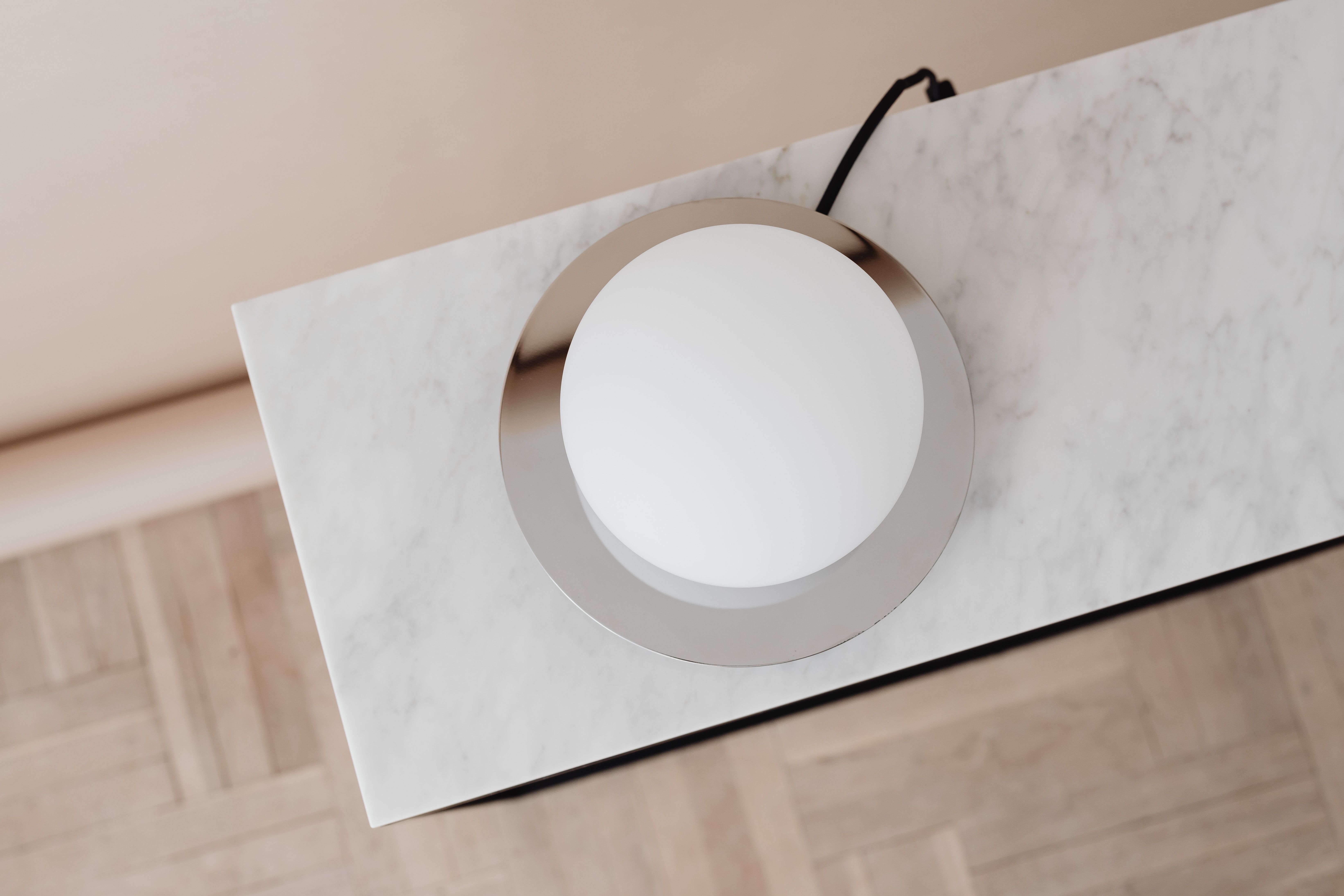 Flos Taccia Table Lamp Polished Aluminum with White Shade