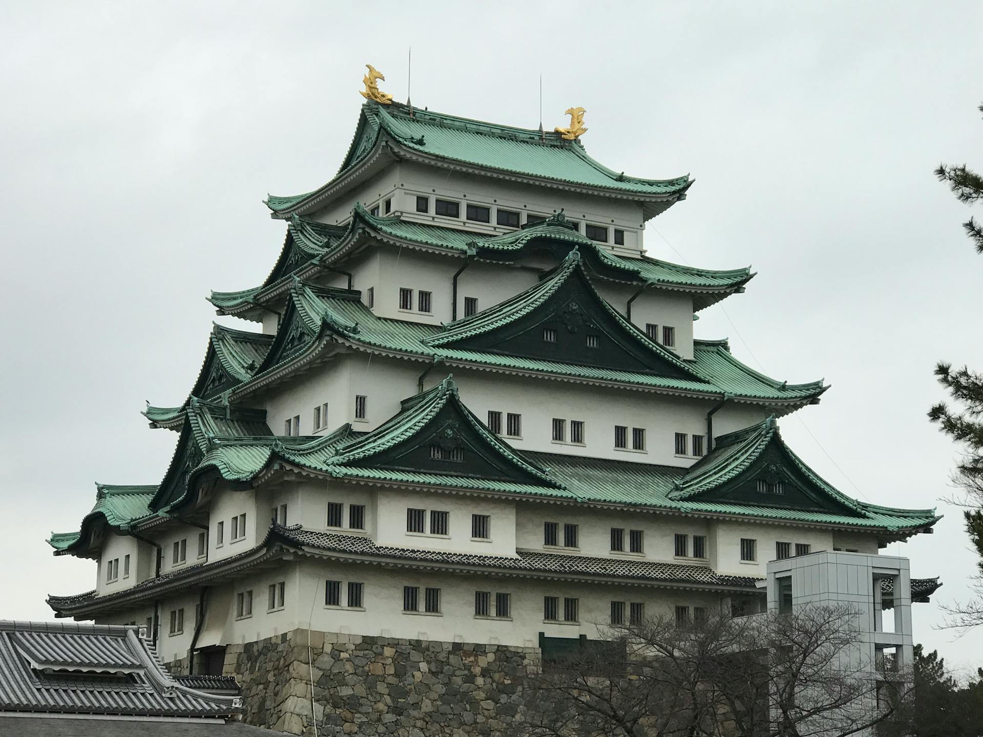 Pagoda Style Building with Green Roofs