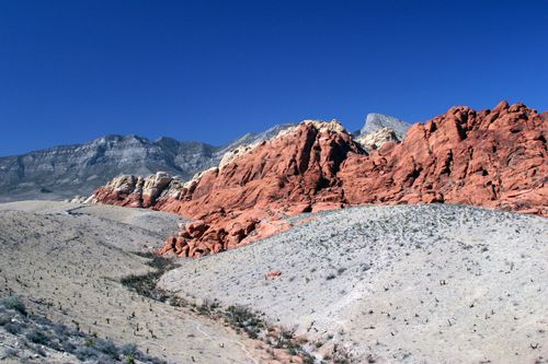 Free Breathtaking view of Red Rock Canyon's striking red sandstone formations under a clear blue sky. Stock Photo