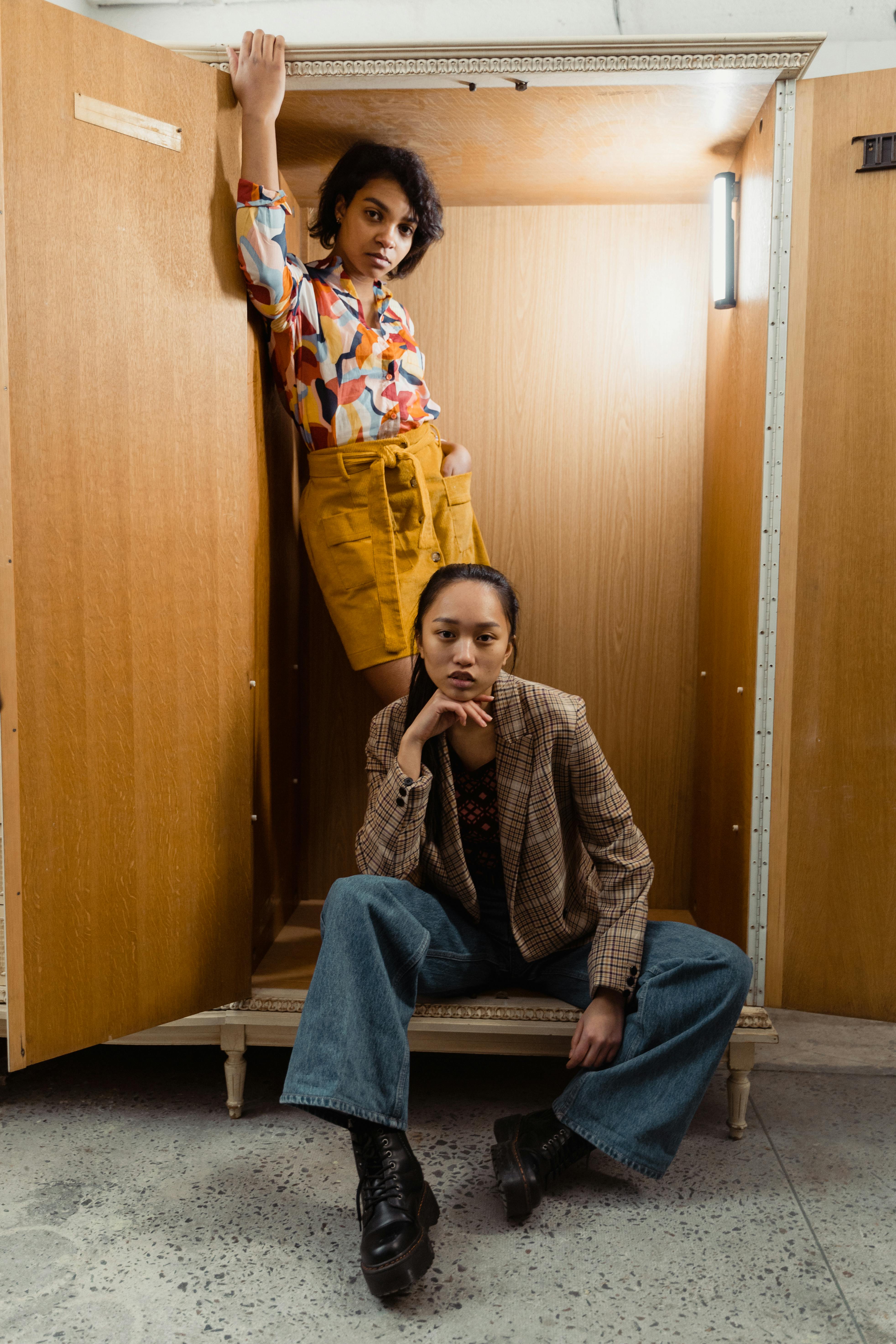 women inside a wooden closet