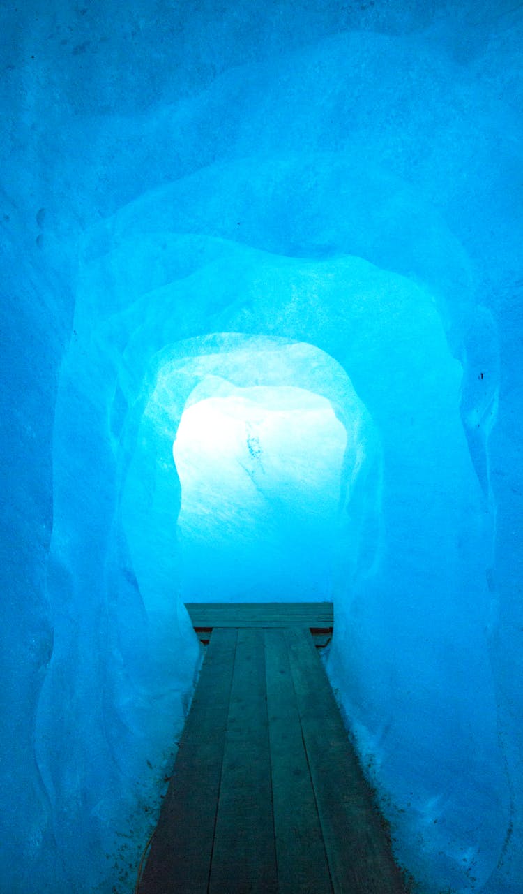 Wood Planks Inside An Ice Cave