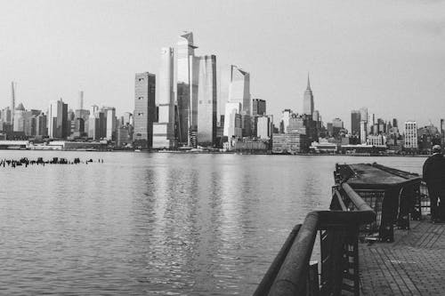 Grayscale Photo of City Skyline