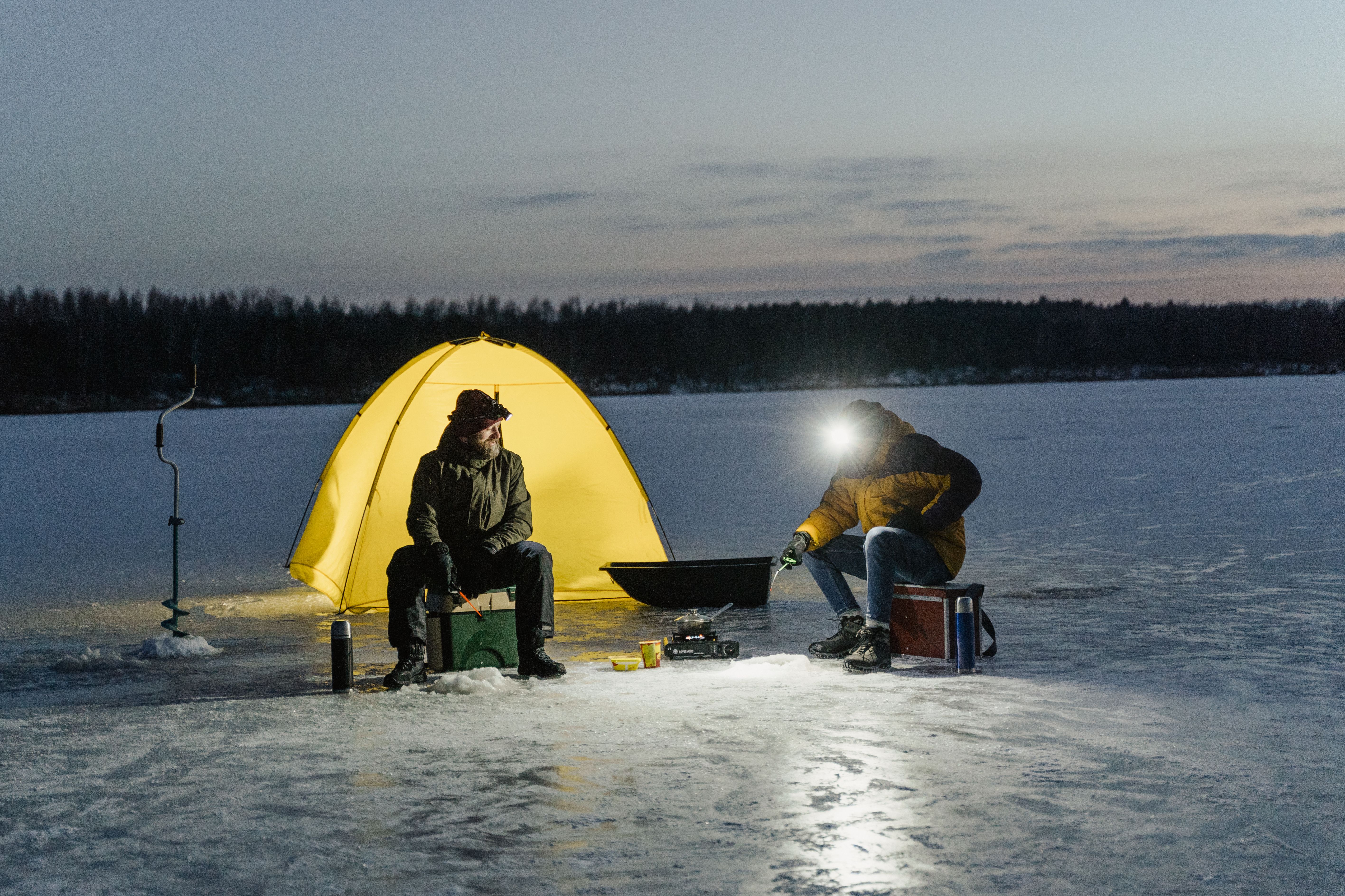 ice fishing camping