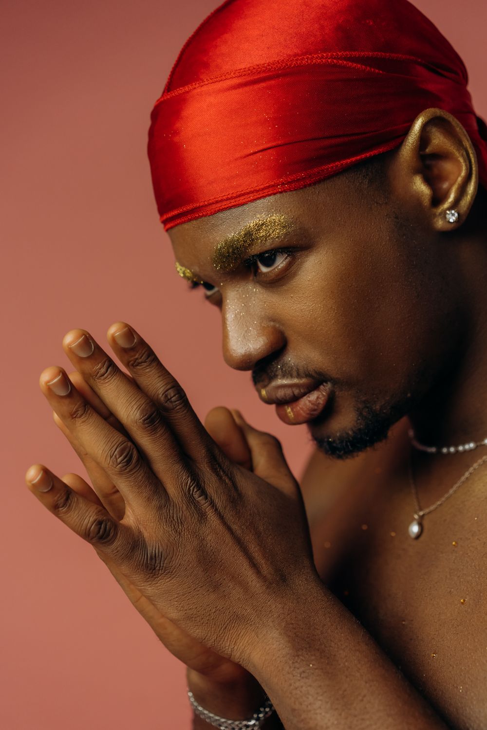 Shirtless Man Wearing Red Durag Posing · Free Stock Photo