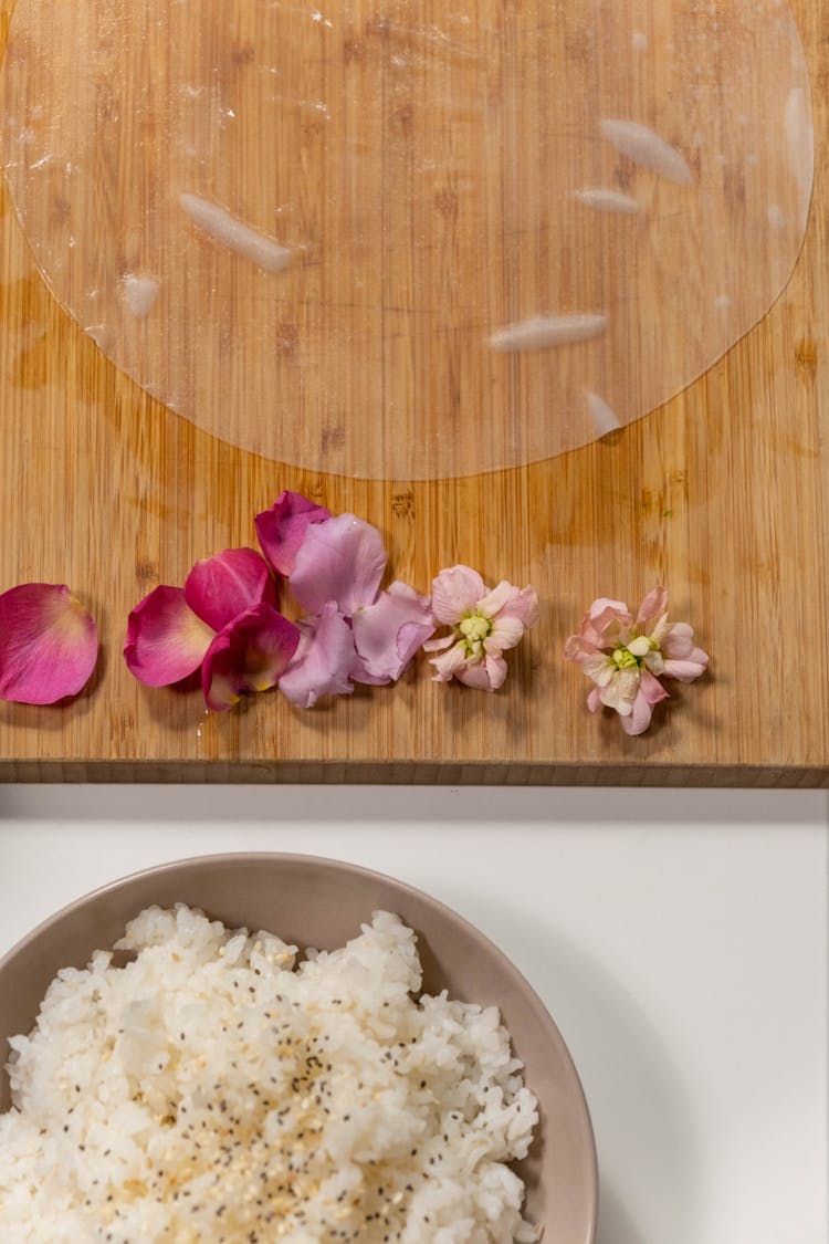 Flowers And Rice In A Kitchen