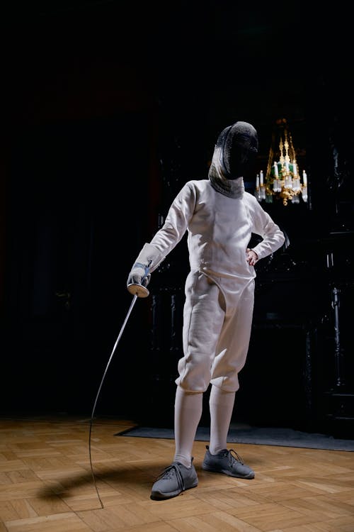 Free Full Shot of a Fencer holding Saber Sword  Stock Photo