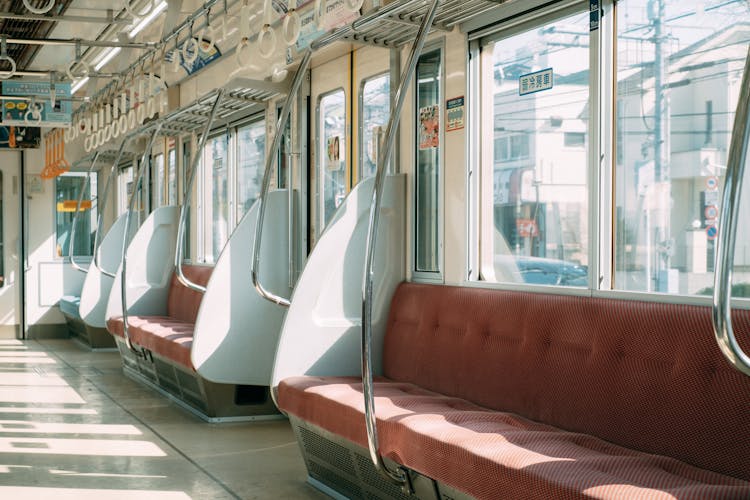 Empty Contemporary Train In City On Sunny Day