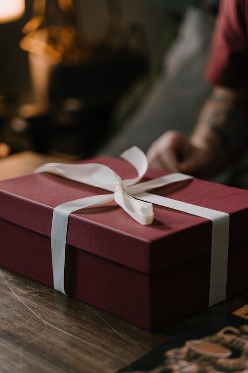 Free Photo of a Gift Box on Wooden Surface Stock Photo