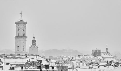 Immagine gratuita di bianco e nero, cittadina, coperto di neve