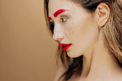 Woman Wearing Red Lipstick