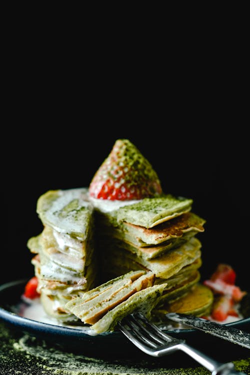 Free A Stack of Matcha Pancakes  Stock Photo