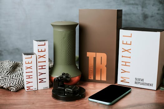 Assorted Myhixel products displayed stylishly with a smartphone.