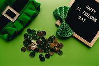 Green and Black Checkered Pouch With Coins and Green and Black Plaid Textile