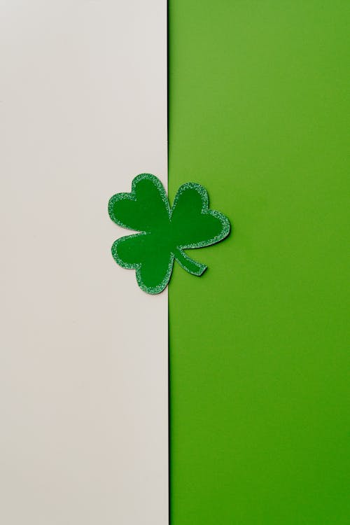 Green Paper Clover on the Background of White and Green Paper 