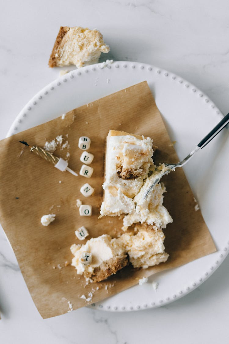 Eaten Cake In A Ceramic Plate 