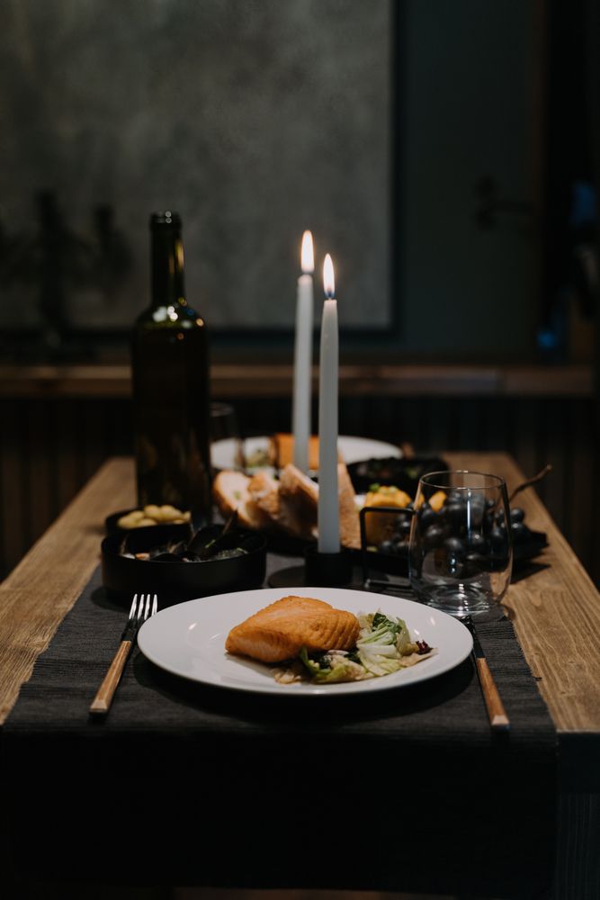 Romantic candlelit dinner setup
