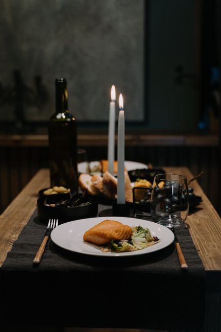 Romantic candlelit dinner setup