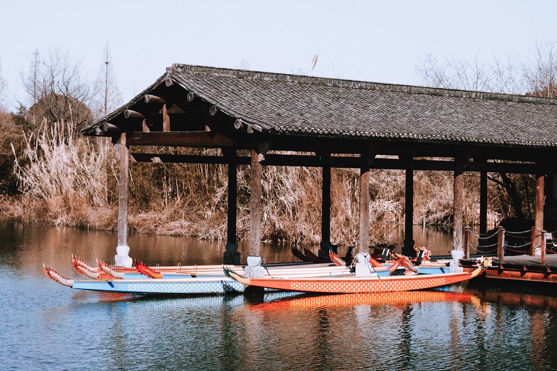 Orange and White Boats on the Water