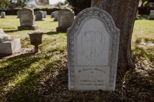 Free A peaceful cemetery scene with vintage headstones under a tree, highlighting themes of remembrance and serenity. Stock Photo