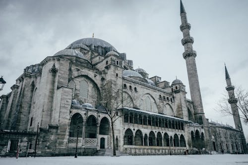 Old oriental mosque with dome and high towers