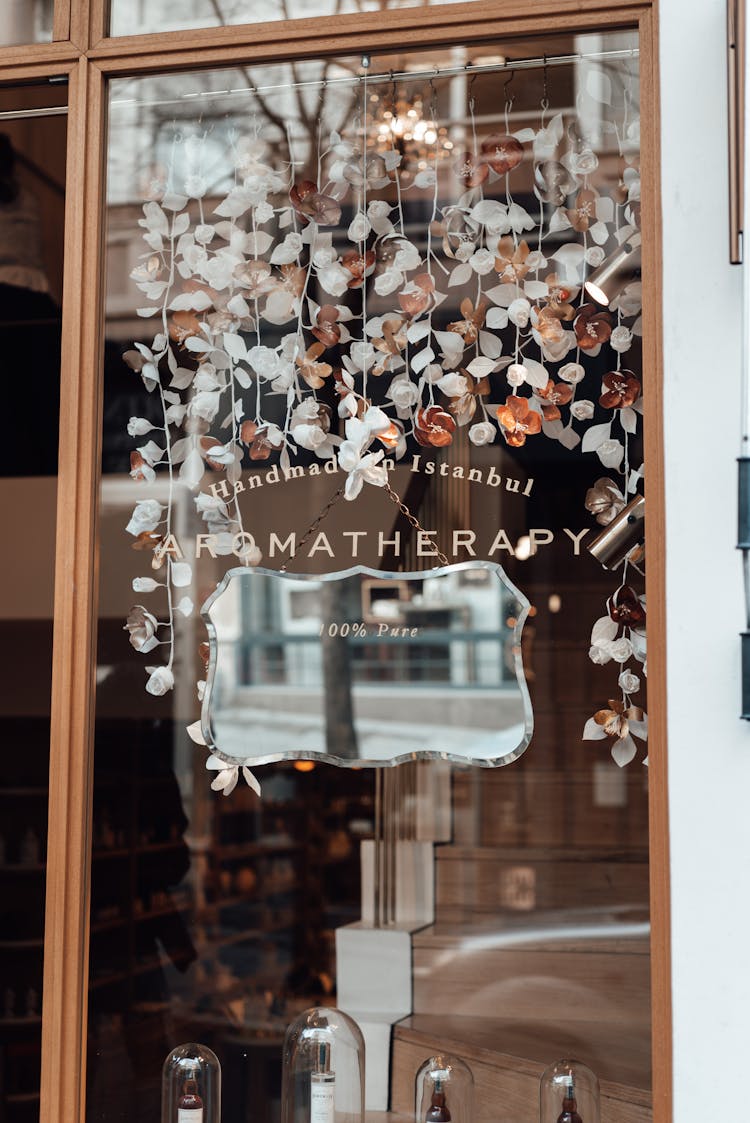 Aromatherapy Inscription On Window Of Shop In City