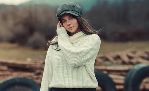 Beautiful Woman in White Knitted Sweater