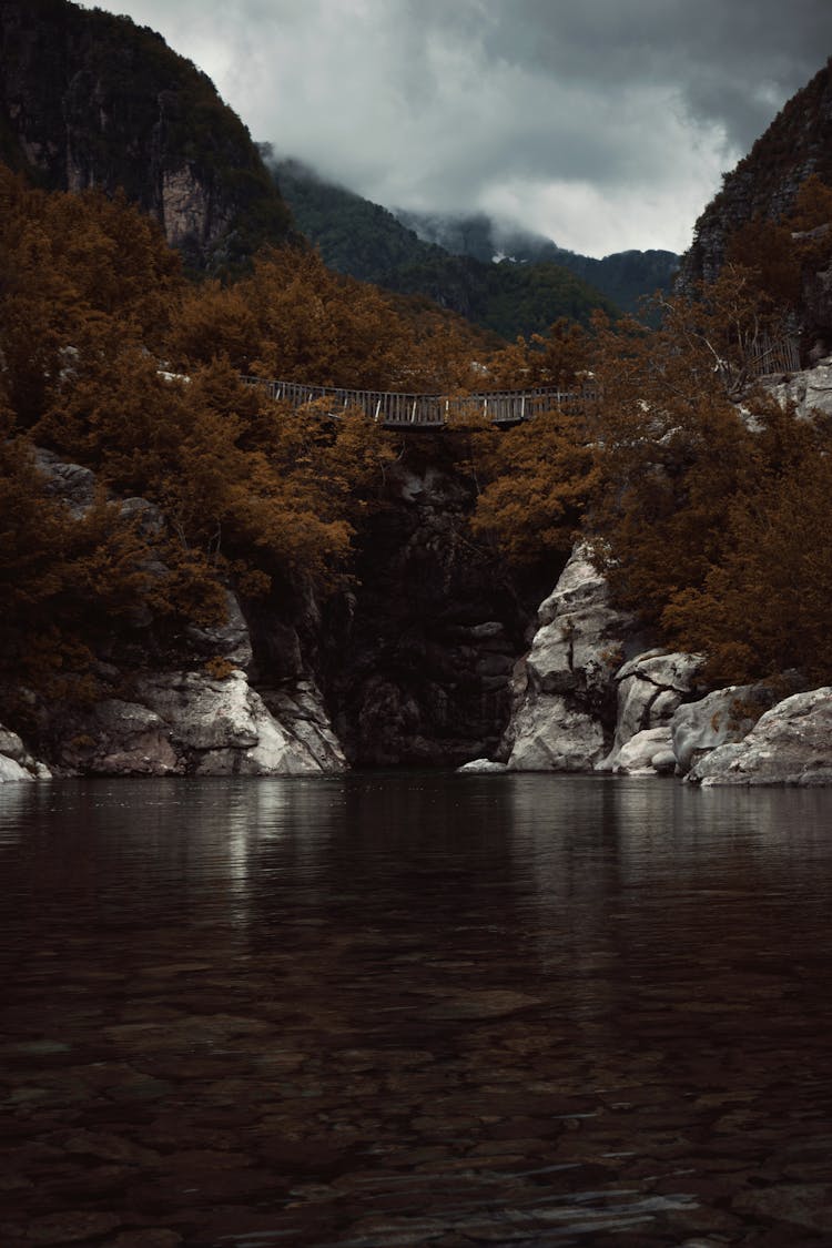 Lake And Bridge In Valley, Accursed Mountains, Albania