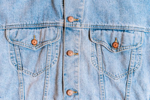 Free Blue Denim Jacket in Close Up View Stock Photo