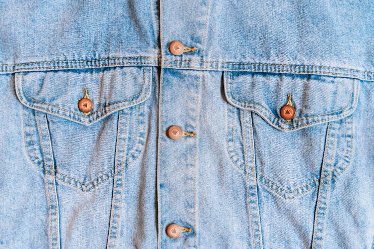 Blue Denim Jacket In Close Up View